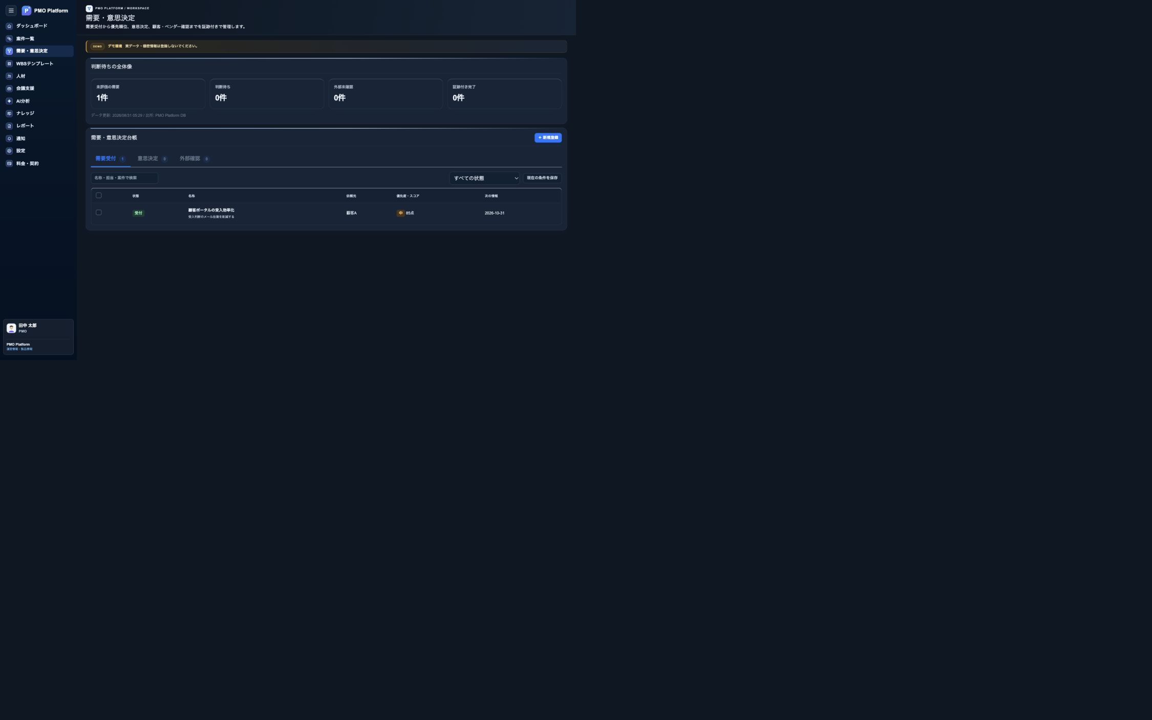 PMO Platformの意思決定画面